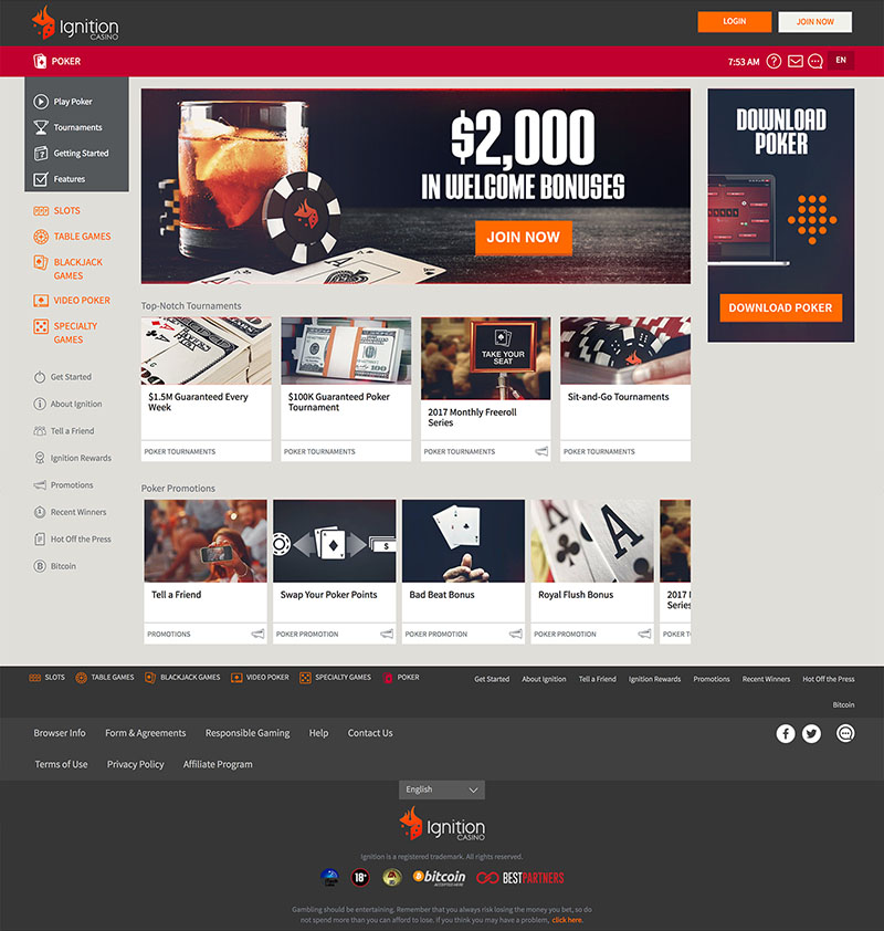 Ignition Casino Poker Website Homepage