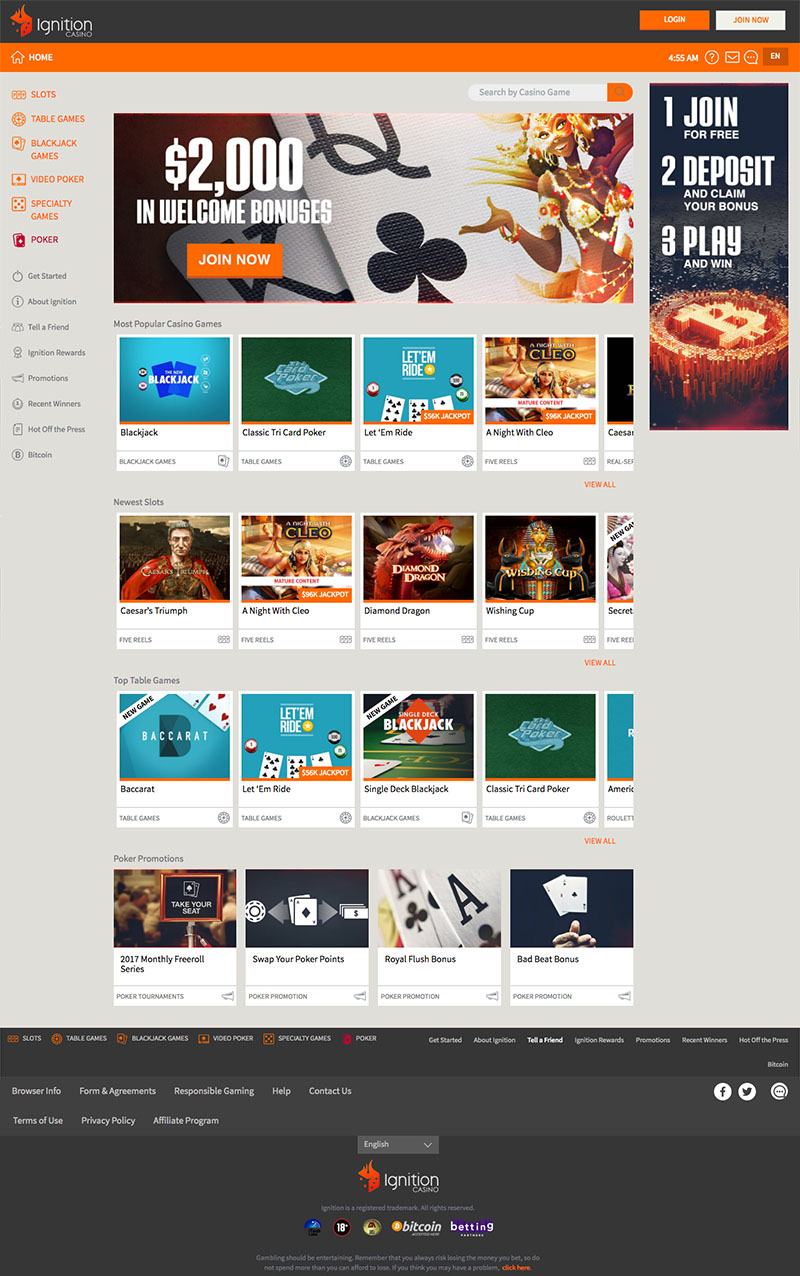 Ignition Casino Website Homepage